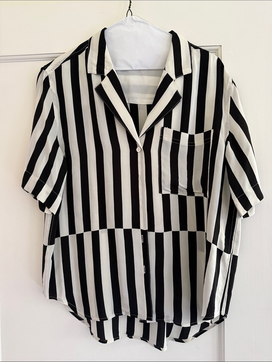 AYR Tops - AYR Black and White Striped Button-Up Top
